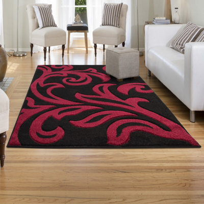 Smart Living Modern Thick Soft Carved Area Rug, Living Room Carpet, Kitchen Floor, Bedroom Soft Rugs 60cm x 110cm - Black Red