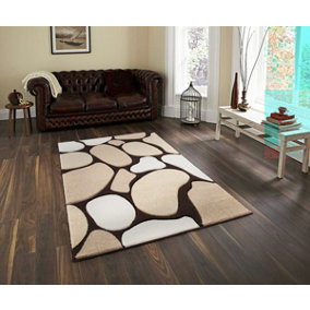 Smart Living Modern Thick Soft Carved Area Rug, Living Room Carpet, Kitchen Floor, Bedroom Soft Rugs 60cm x 110cm - Brown Beige