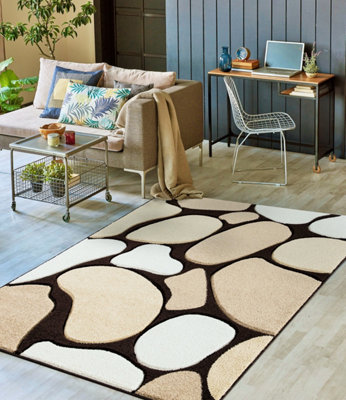 Smart Living Modern Thick Soft Carved Area Rug, Living Room Carpet, Kitchen Floor, Bedroom Soft Rugs 60cm x 110cm - Brown Beige