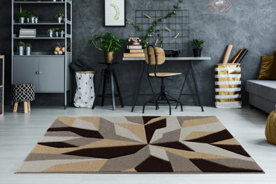 Smart Living Modern Thick Soft Carved Area Rug, Living Room Carpet, Kitchen Floor, Bedroom Soft Rugs 60cm x 110cm - Brown Beige