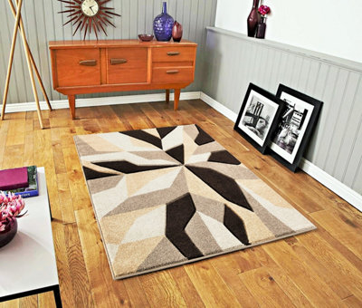 Smart Living Modern Thick Soft Carved Area Rug, Living Room Carpet, Kitchen Floor, Bedroom Soft Rugs 60cm x 110cm - Brown Beige