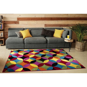 Smart Living Modern Thick Soft Carved Area Rug, Living Room Carpet, Kitchen Floor, Bedroom Soft Rugs 60cm x 110cm - Circle Bright
