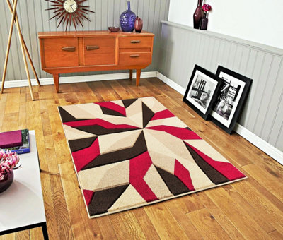 Smart Living Modern Thick Soft Carved Area Rug, Living Room Carpet, Kitchen Floor, Bedroom Soft Rugs 80cm x 150cm - Beige Red