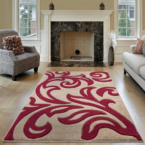 Smart Living Modern Thick Soft Carved Area Rug, Living Room Carpet, Kitchen Floor, Bedroom Soft Rugs 80cm x 150cm - Beige Red