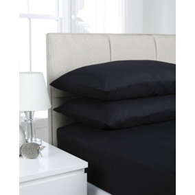 Smart Living Pillowcase Pair Super Soft Cosy Easy Care Polycotton Bed Linen Luxury Pillowcase Pair Non Iron - Black