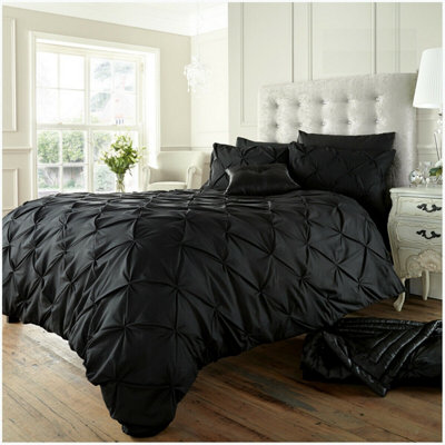 Smart Living Pintuck Duvet Cover With Pillowcases Polycotton Quilt Bedding Covers Pinch Pleated Comforter Cover Set Black DIY at B Q