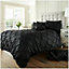 Smart Living Pintuck Duvet Cover With Pillowcases Polycotton Quilt Bedding Covers Pinch Pleated Comforter Cover Set - Black