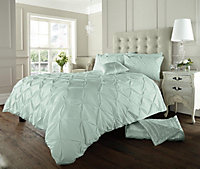 Smart Living Pintuck Duvet Cover With Pillowcases Polycotton Quilt Bedding Covers Pinch Pleated Comforter Cover Set - Duck Egg