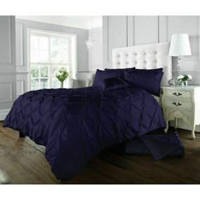 Smart Living Pintuck Duvet Cover With Pillowcases Polycotton Quilt Bedding Covers Pinch Pleated Comforter Cover Set - Navy
