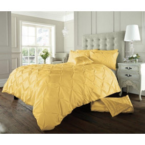 Smart Living Pintuck Duvet Cover With Pillowcases Polycotton Quilt Bedding Covers Pinch Pleated Comforter Cover Set - Ochre