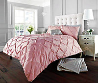 Smart Living Pintuck Duvet Cover With Pillowcases Polycotton Quilt Bedding Covers Pinch Pleated Comforter Cover Set - Soft Pink