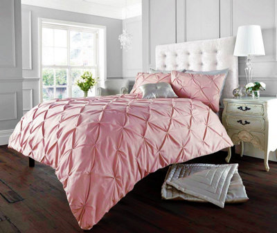 Smart Living Pintuck Duvet Cover With Pillowcases Polycotton Quilt Bedding Covers Pinch Pleated Comforter Cover Set - Soft Pink