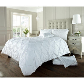Smart Living Pintuck Duvet Cover With Pillowcases Polycotton Quilt Bedding Covers Pinch Pleated Comforter Cover Set - White