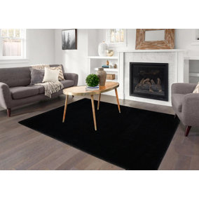 Smart Living Shaggy Soft Area Rug, Fluffy Living Room Carpet, Kitchen Floor, Bedroom Ultra Soft Rugs 120cm x 170cm - Black