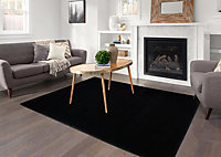 Smart Living Shaggy Soft Area Rug, Fluffy Living Room Carpet, Kitchen Floor, Bedroom Ultra Soft Rugs 60cm x 110cm - Black
