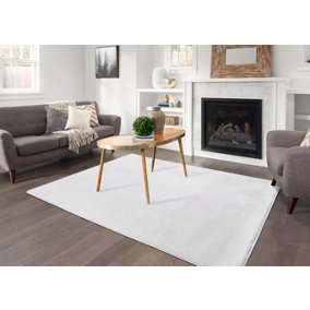 Smart Living Shaggy Soft Area Rug, Fluffy Living Room Carpet, Kitchen Floor, Bedroom Ultra Soft Rugs 60cm x 110cm - White