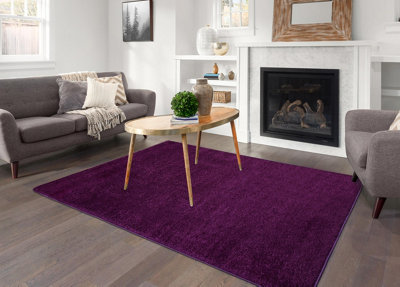 Smart Living Shaggy Soft Area Rug, Fluffy Living Room Carpet, Kitchen Floor, Bedroom Ultra Soft Rugs 80cm x 150cm - Aubergine