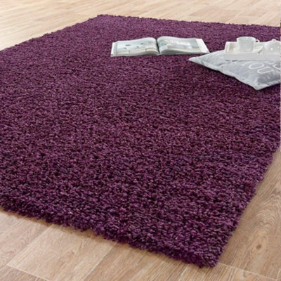 Smart Living Shaggy Soft Thick Area Rug, Living Room Carpet, Kitchen Floor, Bedroom Soft Rugs 120cm x 170cm - Aubergine