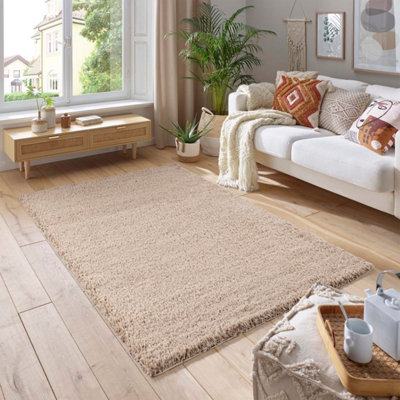 Smart Living Shaggy Soft Thick Area Rug, Living Room Carpet, Kitchen Floor, Bedroom Soft Rugs 120cm x 170cm - Latte