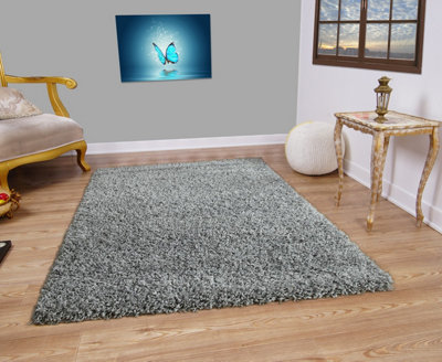 Smart Living Shaggy Soft Thick Area Rug, Living Room Carpet, Kitchen Floor, Bedroom Soft Rugs 120cm x 170cm - Silver/Grey