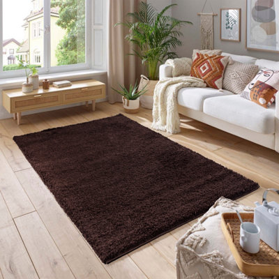 Smart Living Shaggy Soft Thick Area Rug, Living Room Carpet, Kitchen Floor, Bedroom Soft Rugs 160cm x 230cm - Brown