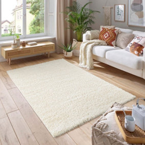 Smart Living Shaggy Soft Thick Area Rug, Living Room Carpet, Kitchen Floor, Bedroom Soft Rugs 160cm x 230cm - Cream