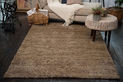 Smart Living Shaggy Soft Thick Area Rug, Living Room Carpet, Kitchen Floor, Bedroom Soft Rugs 160cm x 230cm - Dark Beige