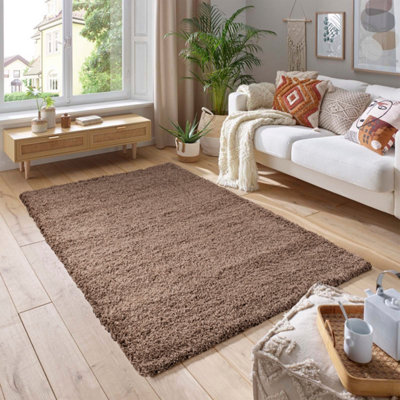 Smart Living Shaggy Soft Thick Area Rug, Living Room Carpet, Kitchen Floor, Bedroom Soft Rugs 160cm x 230cm - Dark Beige