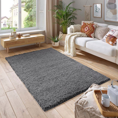 Smart Living Shaggy Soft Thick Area Rug, Living Room Carpet, Kitchen Floor, Bedroom Soft Rugs 160cm x 230cm - Dark Grey