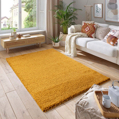 Smart Living Shaggy Soft Thick Area Rug, Living Room Carpet, Kitchen Floor, Bedroom Soft Rugs 160cm x 230cm - Ochre