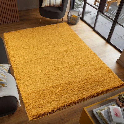 Smart Living Shaggy Soft Thick Area Rug, Living Room Carpet, Kitchen Floor, Bedroom Soft Rugs 160cm x 230cm - Ochre