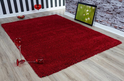 Smart Living Shaggy Soft Thick Area Rug, Living Room Carpet, Kitchen Floor, Bedroom Soft Rugs 160cm x 230cm - Red