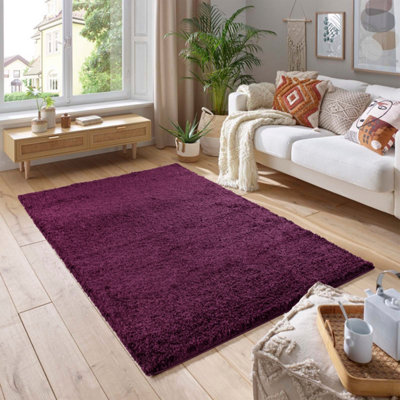 Smart Living Shaggy Soft Thick Area Rug, Living Room Carpet, Kitchen Floor, Bedroom Soft Rugs 200cm x 290cm - Aubergine