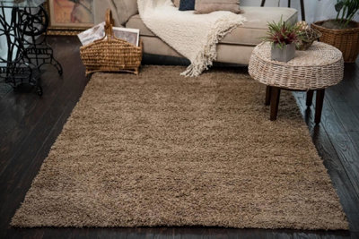 Smart Living Shaggy Soft Thick Area Rug, Living Room Carpet, Kitchen Floor, Bedroom Soft Rugs 200cm x 290cm - Dark Beige