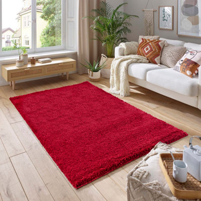 Smart Living Shaggy Soft Thick Area Rug, Living Room Carpet, Kitchen Floor, Bedroom Soft Rugs 200cm x 290cm - Red