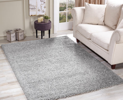 Smart Living Shaggy Soft Thick Area Rug, Living Room Carpet, Kitchen Floor, Bedroom Soft Rugs 200cm x 290cm - Silver/Grey