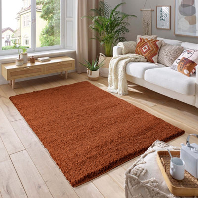 Smart Living Shaggy Soft Thick Area Rug, Living Room Carpet, Kitchen Floor, Bedroom Soft Rugs 200cm x 290cm - Terracotta