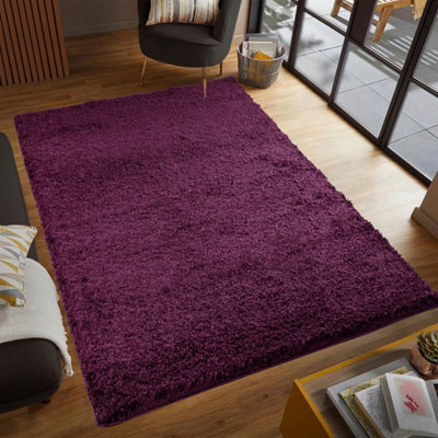 Smart Living Shaggy Soft Thick Area Rug, Living Room Carpet, Kitchen Floor, Bedroom Soft Rugs 80cm x 150cm - Aubergine
