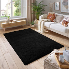 Smart Living Shaggy Soft Thick Area Rug, Living Room Carpet, Kitchen Floor, Bedroom Soft Rugs 80cm x 150cm - Black