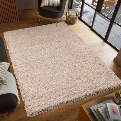 Smart Living Shaggy Soft Thick Area Rug, Living Room Carpet, Kitchen Floor, Bedroom Soft Rugs 80cm x 150cm - Latte