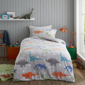 Smart Living Teddy Bear Fluffy Bedding Set, Thermal Warm & Cosy Super Soft Fleece Duvet Cover Set With Pillowcases - Dino Dig
