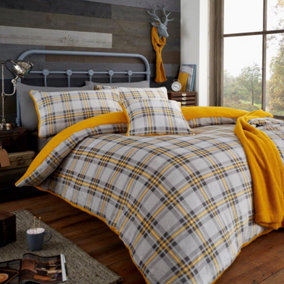 Smart Living Teddy Bear Fluffy Bedding Set, Thermal Warm & Cosy Super Soft Fleece Duvet Cover Set With Pillowcases - Grey/Ochre