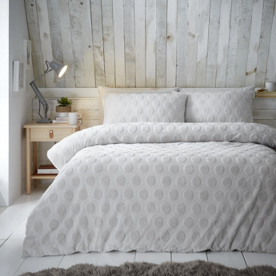 Smart Living Teddy Bear Fluffy Bedding Set, Thermal Warm & Cosy Super Soft Fleece Duvet Cover Set With Pillowcases - Grey