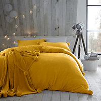 Smart Living Teddy Bear Fluffy Bedding Set, Thermal Warm & Cosy Super Soft Fleece Duvet Cover Set With Pillowcases - Ochre