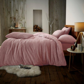 Smart Living Teddy Bear Fluffy Bedding Set, Thermal Warm & Cosy Super Soft Fleece Duvet Cover Set With Pillowcases - Pink