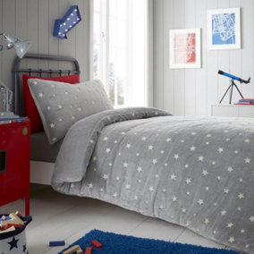 Smart Living Teddy Bear Fluffy Bedding Set, Thermal Warm & Cosy Super Soft Fleece Duvet Cover Set With Pillowcases - Stars