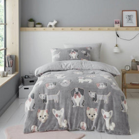 Smart Living Teddy Bear Fluffy Bedding Set, Thermal Warm & Cosy Super Soft Fleece Duvet Cover Set With Pillowcases - Woof