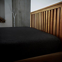 Smart Living Teddy Fleece Fitted Bed Sheet Plain Thermal Warm Soft Luxury Fluffy Cuddly Cosy Bedding - Black