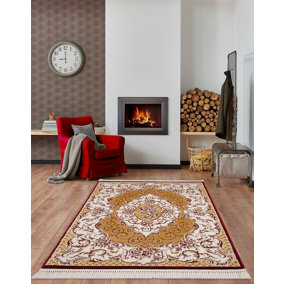 Smart Living Traditional Tabriz Soft Thick Area Rug, Living Room Carpet, Kitchen Floor, Bedroom Soft Rugs 120cm x 170cm - Beige