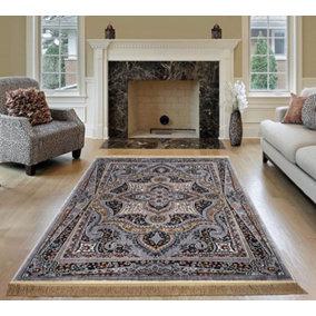 Smart Living Vintage Kashan Soft Thick Area Rug, Living Room Carpet, Kitchen Floor, Bedroom Soft Rugs 120cm x 170cm - Grey